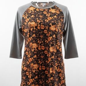 LuLaRoe Floral Raglan Tee - Gray & Burnt Orange Floral